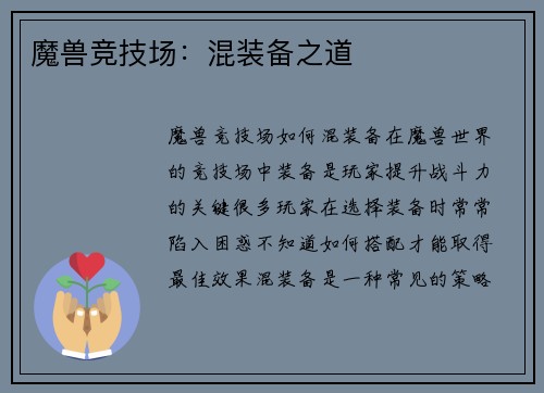 魔兽竞技场：混装备之道